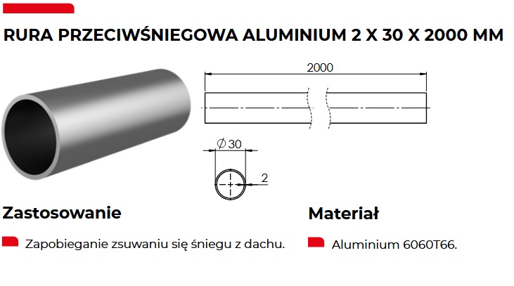 Aluminiowa rura przeciwśniegowa CEDa onroof
