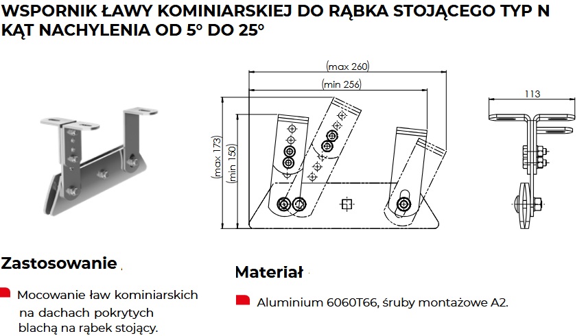Wspornik ławy kominiarskiej do blachy na rąbek